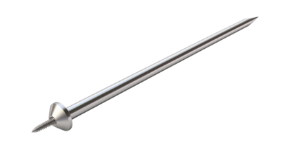Close up of a long metal spike with a sharp point on a transparent background in a studio setting light png