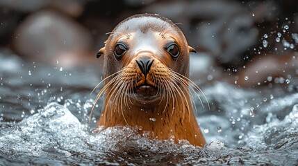 Fototapeta premium Close-up of a sea lion emerging from water