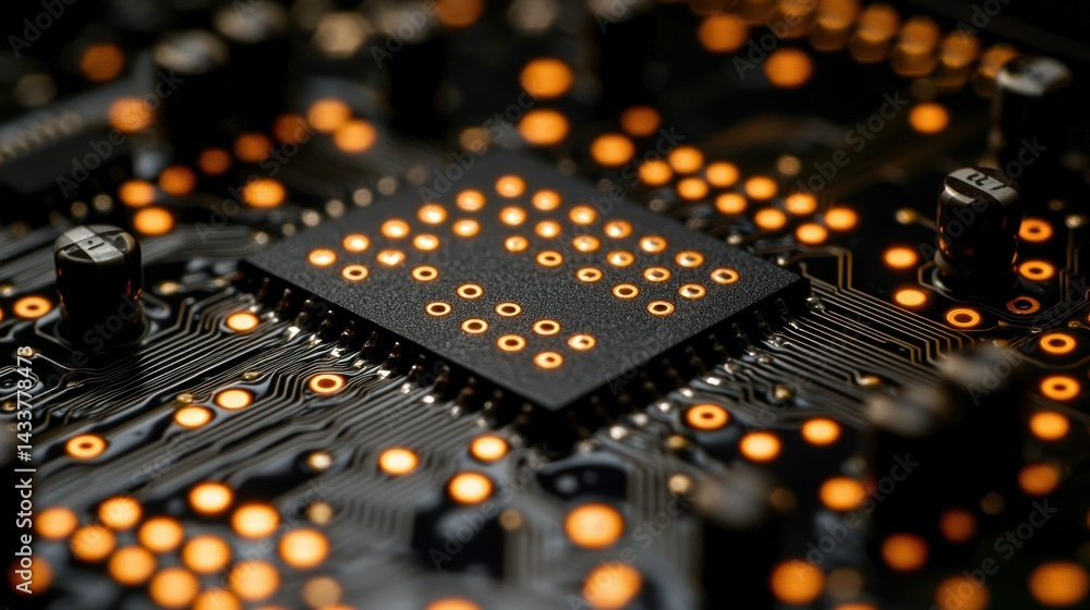 Aufkleber close-up of a microchip on a circuit board