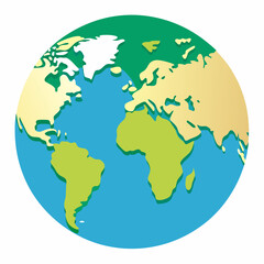 Illustrated World Globe Showing Continents In Shades Of Green Beige And Blue