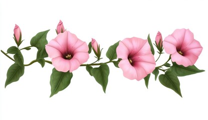 Fototapeta premium Delicate Pink Flower Vine with Lush Green Leaves