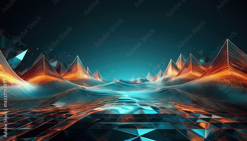 Poster dynamic abstract landscape art digital space 3d visualization futuristic environment aerial view tec
