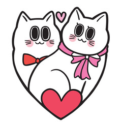 Cute cartoon cat couple digital line drawing  element.