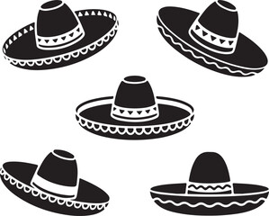 Collection of Four Sombrero Hats in Black Silhouette