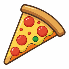 Cartoon Pizza Slice Illustration With Pepperoni And Olive On White Background