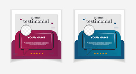 Modern client testimonial or creative customer feedback social media post design vector or square web banner template layout.