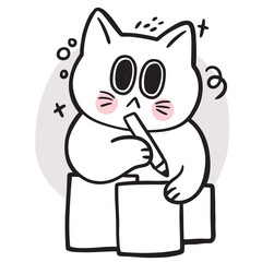 Cute cartoon cat writing digital line drawing  element.