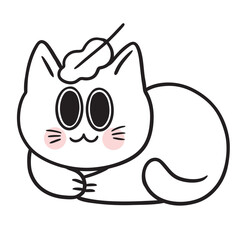 Cute cartoon cat digital line drawing  element.