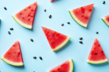 slices of watermelon on a blue background