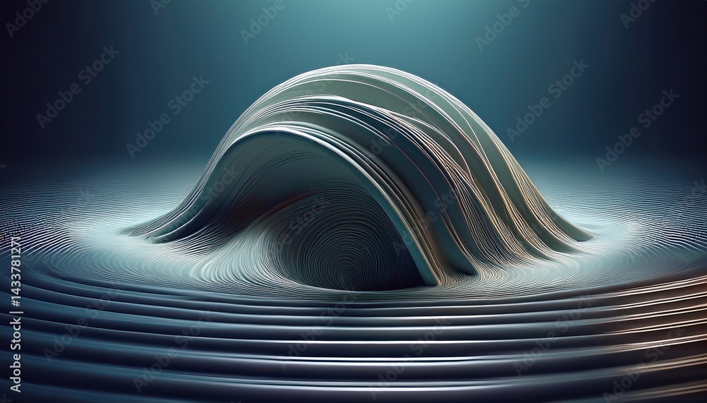 Poster dynamic wave sculpture digital art gallery 3d rendering abstract environment aerial view contemporar
