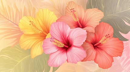 Vibrant hibiscus flowers in a tropical arrangement