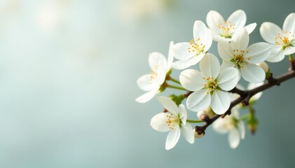 Delicate white blossoms against pure backdrop, botanical, elegant