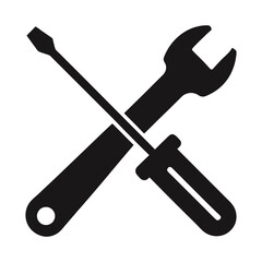 screwdriver and wrench crossed silhouette vector.