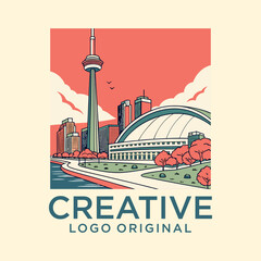 Vector illustration of Toronto, monochrome horizontal poster with linear design famous toronto city scape