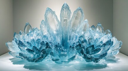Blue Glass Crystal Sculpture: Modern Abstract Art