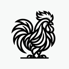 A stylized illustration of a rooster, emphasizing its features with intricate line details.
