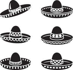 Six Variations of Sombrero Hat Icons in Black