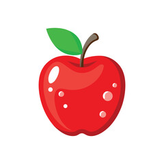 Red apple with water droplets, isolated on a white background.