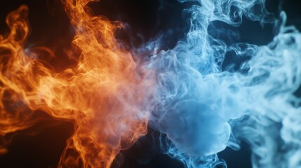 Fototapeta premium Fiery Orange and Cool Blue Particle Clouds Abstract Image