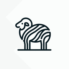 A stylized line art drawing of a sheep with zebra-like stripes.