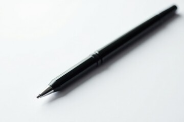 One sleek black pen isolated on white backdrop, pen, writing instrument, macro