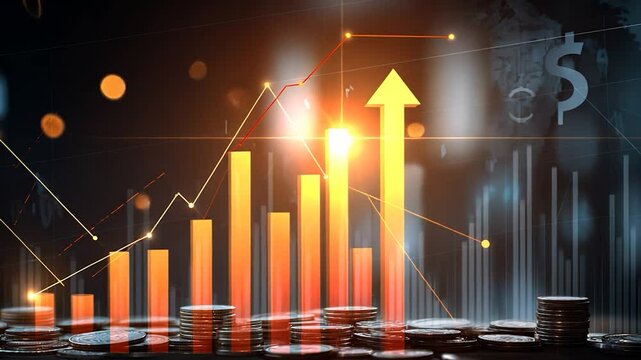 Rising finance graph with coins indicates growth and success