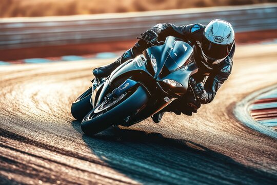 Superbike racing at high speed on track
