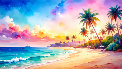 summer banner scene watercolour design background