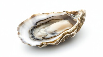 Single fresh oyster in shell on white background.
