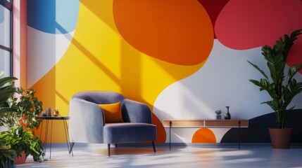 Modern Colorful Living Room Interior Design with Abstract Wall Art