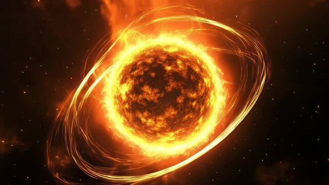 Solar nuclear fusion concept showing creation of the sun&rsquo;s energy, power of the universe visualized