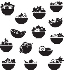 Collection of Simple Black and White Salad Icons