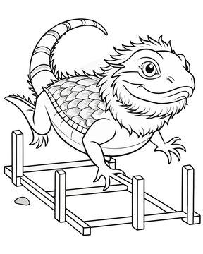bearded dragon jumping monochrome clip art preview
