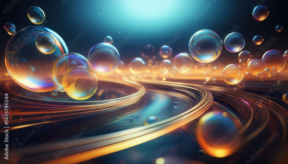 Poster dynamic soap bubbles floating abstract background digital art colorful environment close-up view cre