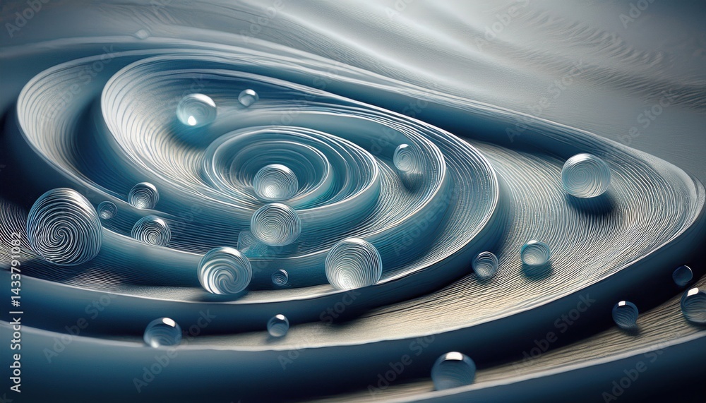 Poster dynamic water swirls and droplets abstract background digital art fluid motion close-up conceptual d