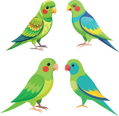 Vector dove, sparrown, woodspecker and parakeet bird icon set design 