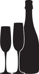 Champagne Bottle and Two Flutes Silhouette Icon