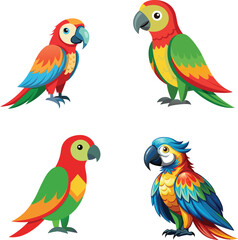 Vector dove, sparrown, woodspecker and parakeet bird icon set design 