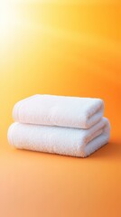 Soft White Towel Stacked on Bright Orange Background for Decor