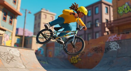 Obraz premium Bmx Rider in Air at Skatepark
