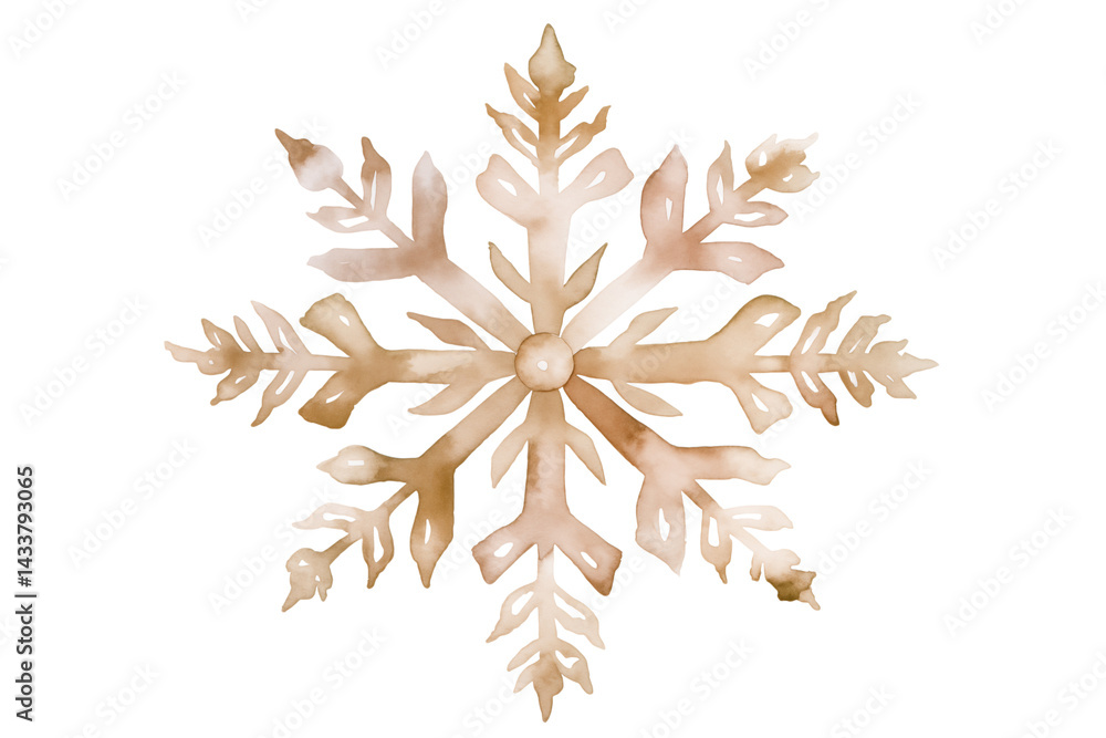 Poster a single snowflake with a golden hue against a stark transparent background in a simple design style