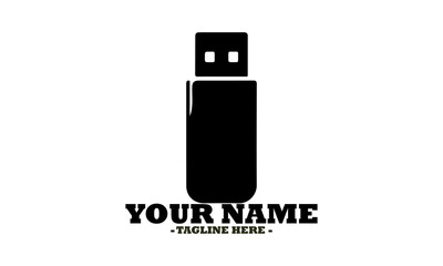 Simple black outline of a portable USB flash drive for data storage on a white background. Technology concept, USB logo icon and illustrasion USB vector logo design