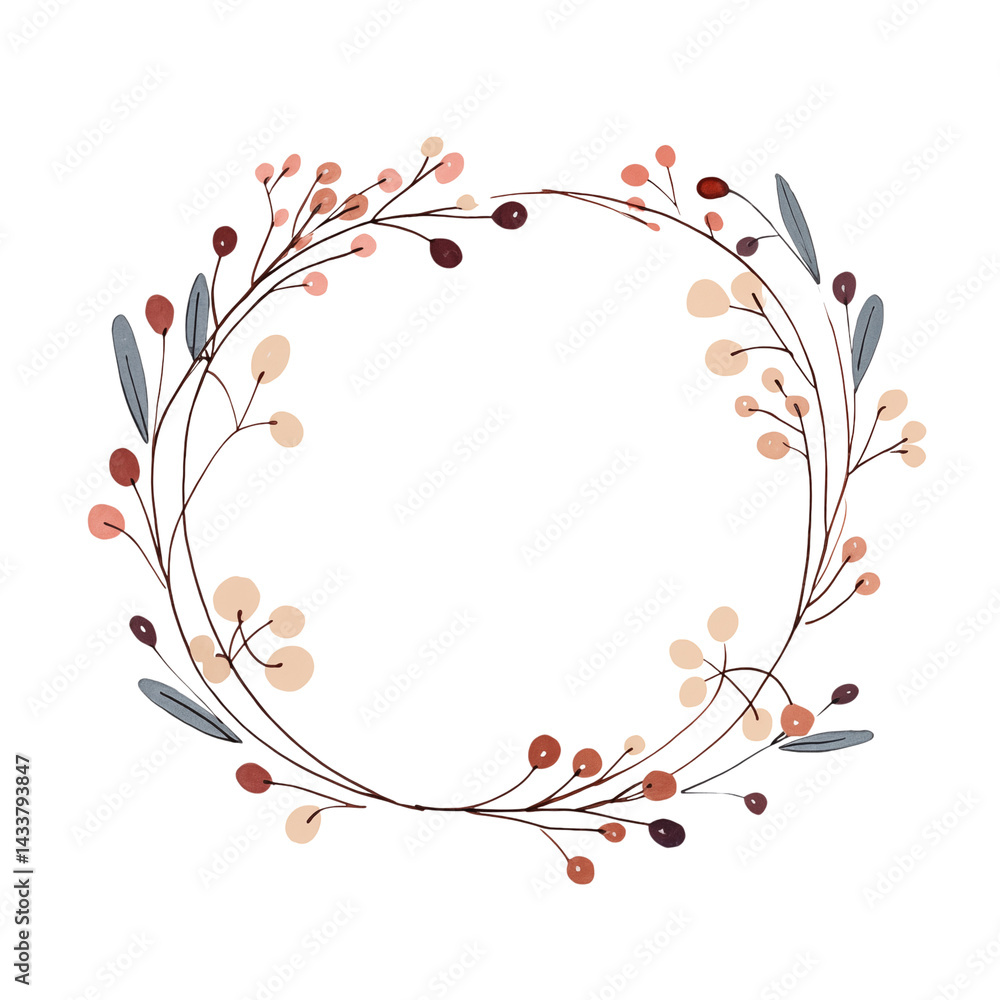 Poster a decorative wreath featuring berries leaves and branches on a transparent background centered frame