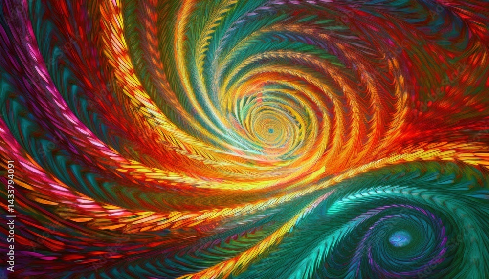 Poster vibrant swirling patterns digital art abstract design colorful environment close-up view visual harm