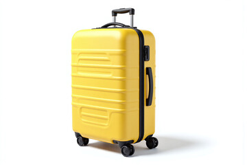 yellow suitcase with wheels on a white background