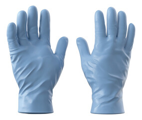Obraz premium Two blue medical gloves displayed with palms facing forward.