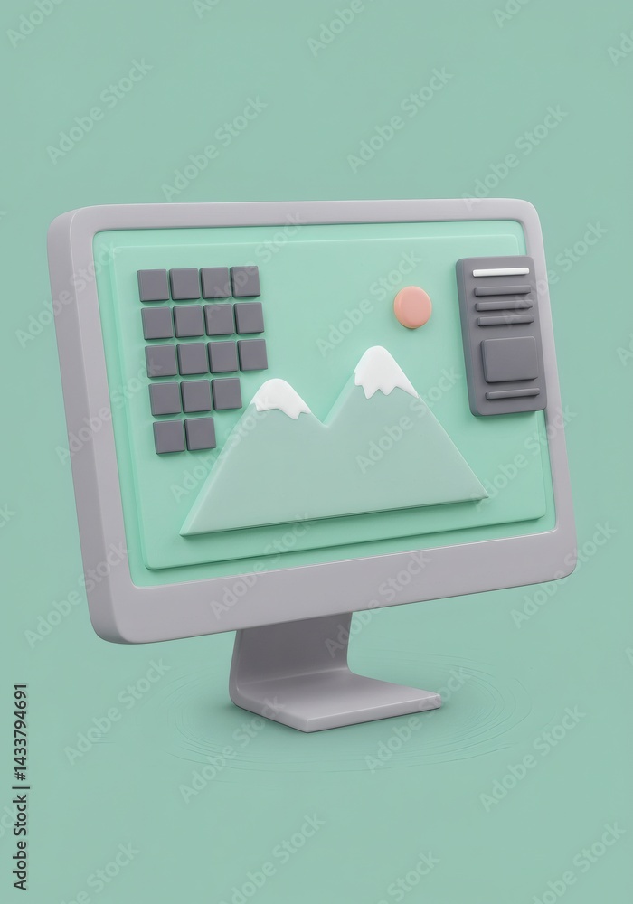 Fototapete Stylized Computer Monitor Displaying Digital Art and Creative Applications