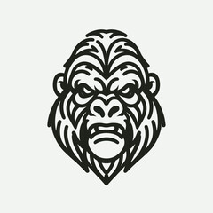A graphic representation of a gorilla's head, designed for a logo or artwork.