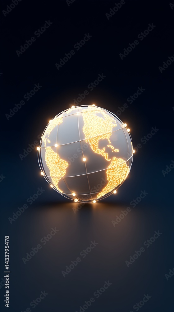 Poster illuminated globe with glowing nodes representing global connectivity