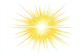 A bright yellow starburst with radiating lines and sparkles against a white background